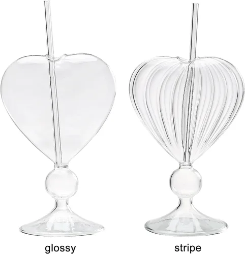 Vista 9 de BestAlice 2 vasos de Martini de vidrio de cóctel, 8 onzas, copas de cóctel creativas en forma de corazón con pajilla, copa romántica de cristal