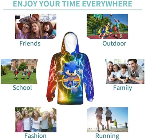 Vista 4 de KANAKO Sudadera con capucha de erizo de dibujos animados para niños y niñas, sudadera con impresión 3D novedosa para niños y jóvenes