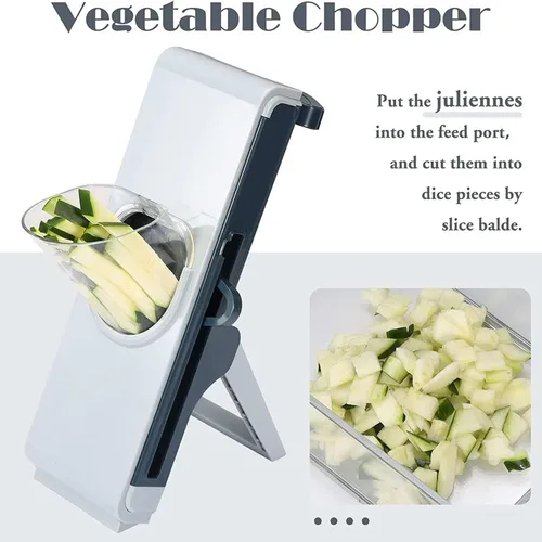 Vista 3 de Cortador de mandolina seguro para cocina, picador de verduras 4 en 1, tiras ajustables para rebanar alimentos, juliana, accesorio vertical