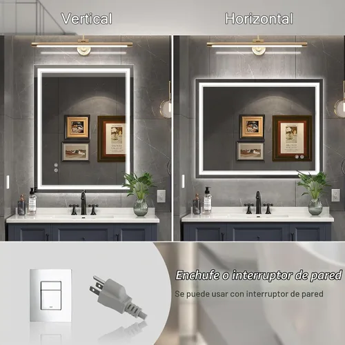 Vista 7 de Ratsamee - Espejo de baño LED de 24 x 36 con luces, retroiluminado+luz Blanco neutro (frontlit+retroiluminado)