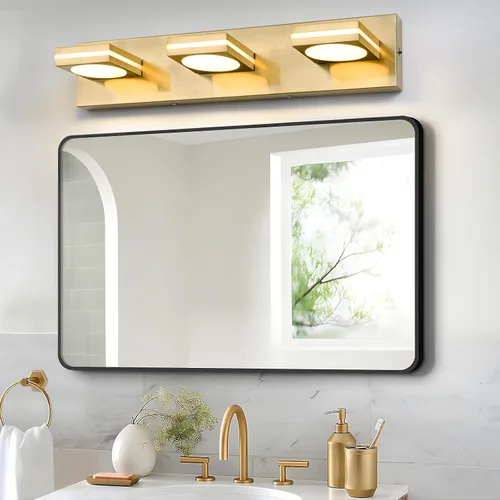 Vista 6 de OKELI Lámpara LED de tocador de baño de 3 luces, accesorios de iluminación de pared de baño modernos dorados sobre espejo (3CCT, 3000K-6000K)