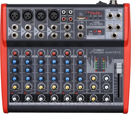Vista 7 de Audio2000'S AMX7303- Mezclador de audio profesional de cuatro canales con procesador USB y DSP