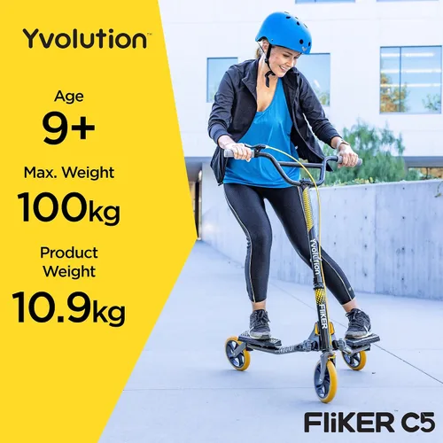 Vista 5 de Yvolution Fliker Drift Scooter, 3-Wheels Wiggle, Foldable, Suitable for Kids and Adults (Fliker C5)