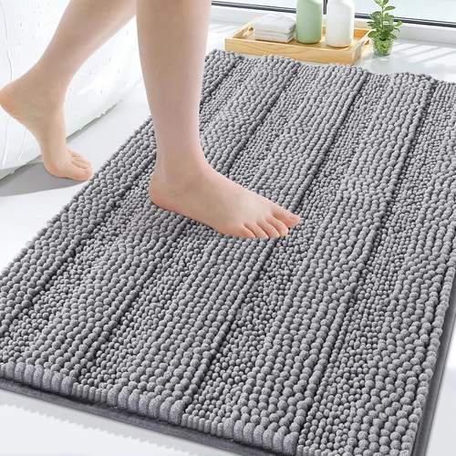 Vista 26 de Grandaily Alfombras de baño de felpilla a rayas de 24 x 16 pulgadas, extra gruesas y suaves, absorbentes, parte trasera de goma, alfombra de ducha