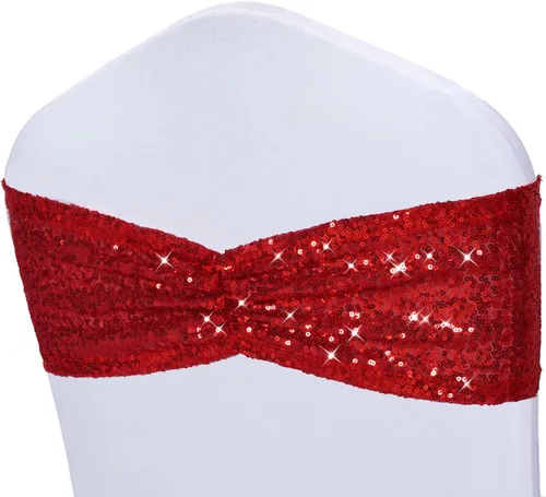 Vista 13 de Poise3EHome Bandas de silla de lentejuelas negras, bandas para sillas plegables para decoraciones de boda, ceremonia, banquete, 10