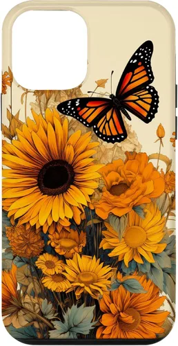 Vista 16 de Vintage Sunflower and Monarch Butterfly Case for iPhone 17