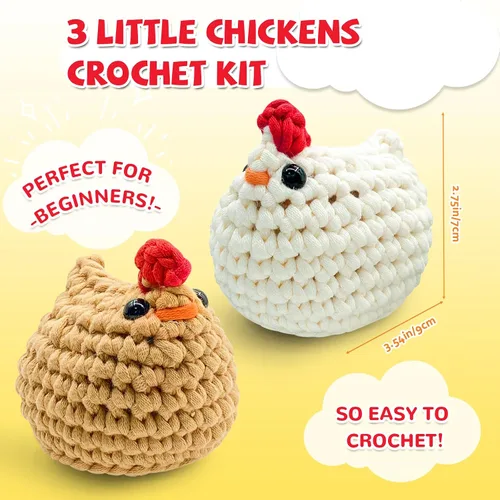 Vista 2 de SGIBYN Kit de Ganchillo para Principiantes con Tutoriales en Video Paso a Paso, Kit de Amigurumi de Pollos de Ganchillo de Inicio para Adolescentes