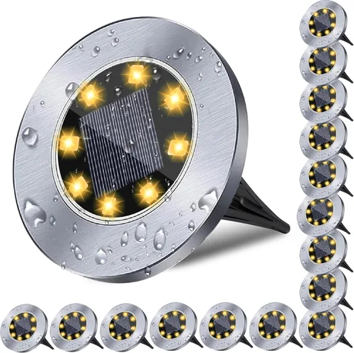 Vista 8 de Rayolon Luces Solares para Suelo, Paquete de 4, 8 LED Luces Solares Blancas para Sendero, Impermeables, Modernas, Exteriores, Empotradas en Suelo