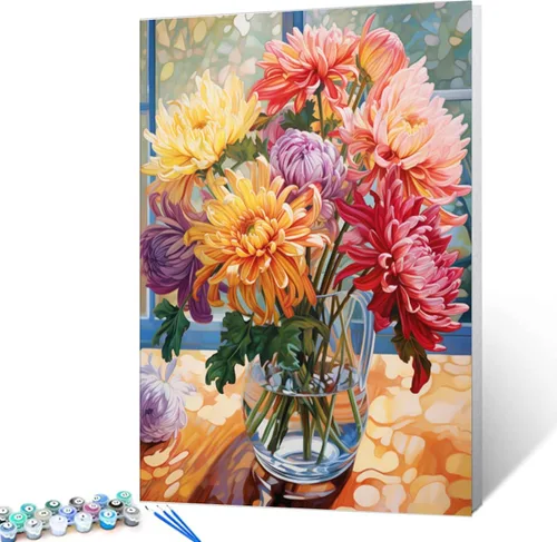 Vista 13 de Tucocoo Pintura por números con flores de lirio azul en una jarra de vidrio DIY en lienzo con pinceles, pinturas acrílicas, pintura de grafiti por