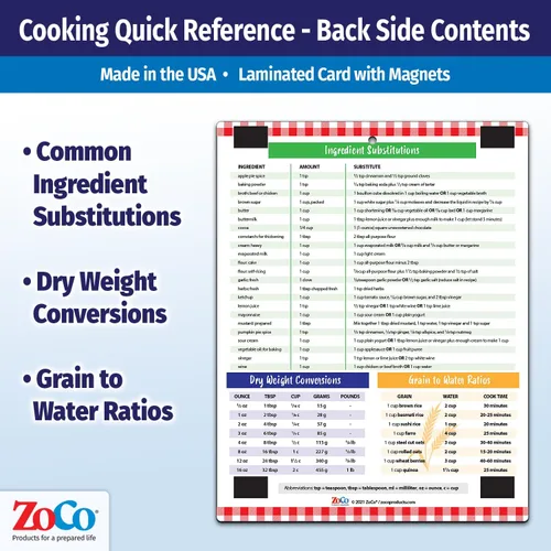 Vista 3 de ZOCO – Imán de conversión de cocina – Temperatura de horno, alimentos y carne, sustitución de ingredientes de cocina, tabla de conversiones