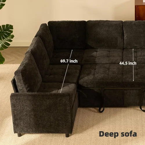 Vista 5 de Sofá cama modular de 107 pulgadas, juego de piezas modulares con cama extraíble, sofá modular en forma de U con almacenamiento, sofás de asiento