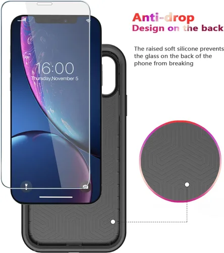 Vista 4 de Diverbox Funda para iPhone XR [Protector de Pantalla de Vidrio Templado] [A Prueba de Golpes] [A Prueba de Caídas] Funda de Teléfono de Protección