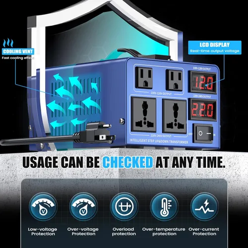 Vista 5 de Transformador de conversión de voltaje de 1000 vatios de alta resistencia, CA de 110 V/120 V/220 V/240 V, con protección de disyuntor reiniciable