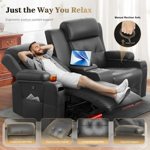 Vista 25 de Sofá de Dos Plazas Reclinable, Sofá Reclinable de Masaje con Gran Capacidad de Peso, Silla de Dos Plazas para RV en Liquidación con Consola, USB