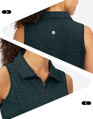 Vista 4 de Viodia Camiseta de golf sin mangas para mujer, con cremallera, de secado rápido, camisetas polo para mujer, ropa de golf