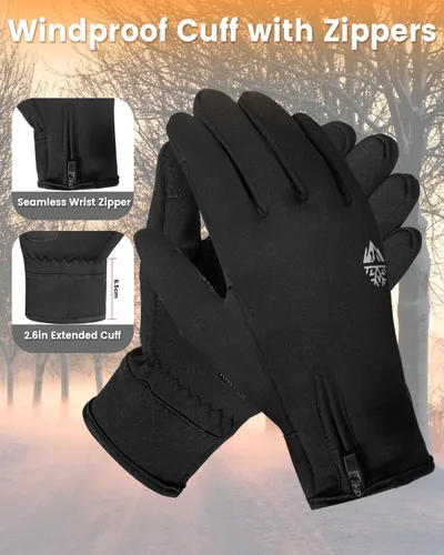 Vista 6 de RIGWARL Warm Kids Winter Gloves for Boys Girls, Water-Resistant Touchscreen Gloves with Zipper Cuff, Gifts for Kids Christmas