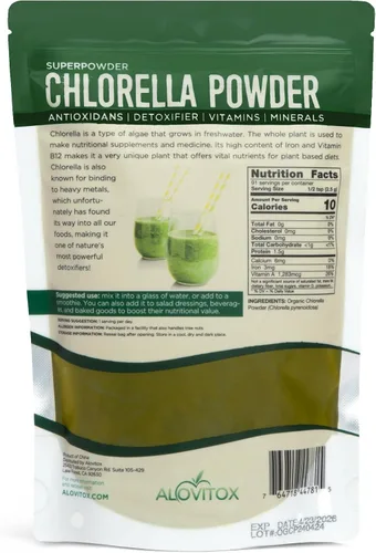 Vista 2 de Alovitox Chlorella orgánica en polvo de 8 onzas Superalimento denso en nutrientes con antioxidantes, proteínas, vitaminas C, E, complejo B