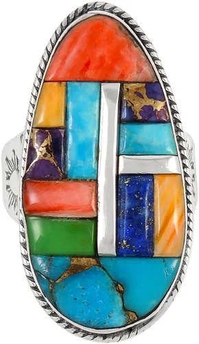 Vista 3 de Anillo de plata de ley con piedras preciosas y turquesa (SELECCIONAR color)