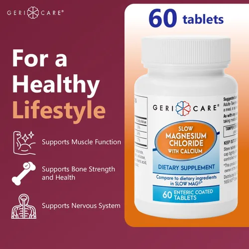 Vista 8 de Gericare Cloruro de magnesio lento Tabletas de calcio de Geri-Care Suplemento nutricional Botella de 60 unidades (paquete de 1)