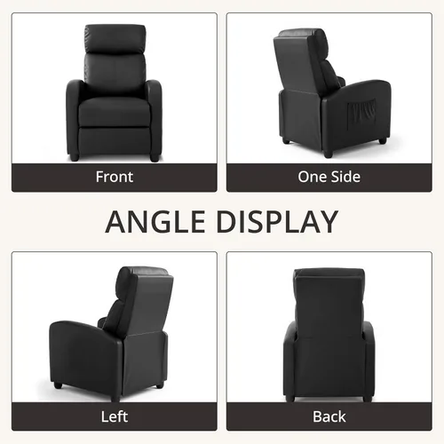 Vista 5 de Silla reclinable de cuero para sala de estar, sofá individual moderno ajustable para cine en casa con respaldo ajustable y reposabrazos acolchados