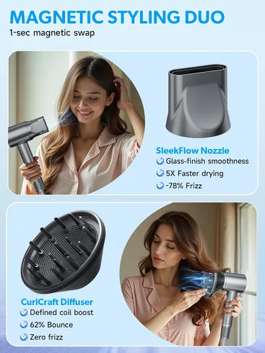 Vista 6 de Secador de pelo 2026, secador de pelo con difusor, tecnología iónica de alta velocidad de 200,000 RPM para mujeres y hombres, iones negativos