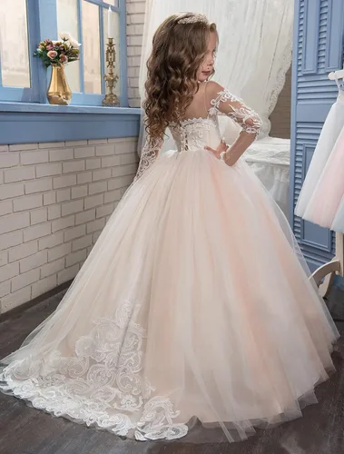 Vista 5 de Abaowedding Vestido de manga larga transparente con bordado de encaje para niños