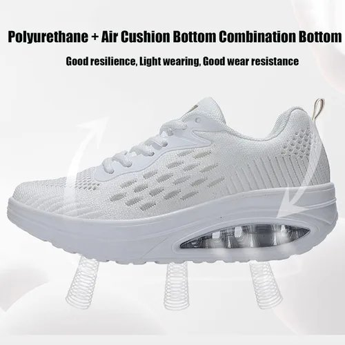 Vista 3 de WENOREG Tenis de malla transpirable para mujer, con amortiguación de aire, con cordones, ortopédicos 3D, plataforma de tendón de ternera