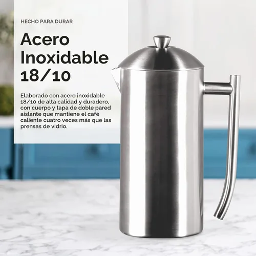 Vista 4 de Frieling Prensa de café de acero inoxidable de doble pared, 17 onzas, cafetera de prensa francesa aislada para acampar y viajes, diseño no plástico