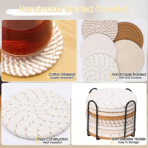 Vista 4 de Billbotk Juego de 10 posavasos bohemios para bebidas, juego de posavasos absorbentes para decoración del hogar, decoraciones de otoño para el hogar