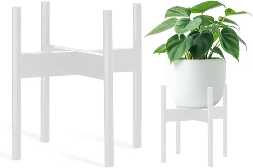 Vista 10 de Soporte de madera para plantas de 7.5 x 9.8 pulgadas, para interiores y exteriores, soporte de madera para macetas de un solo piso, soporte