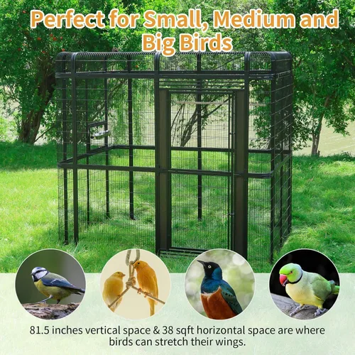 Vista 8 de Wonline Extra Large Walk-in Bird Aviary Cage, Black Outdoor parrot cage for macaws, cockatoos, parakeets & canaries. Rust-resistant metal, 0.79