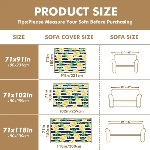 Vista 7 de Funda de sofá con estampado de piña a rayas, fundas de sofá para sillón, funda resistente a las manchas, protector universal de muebles