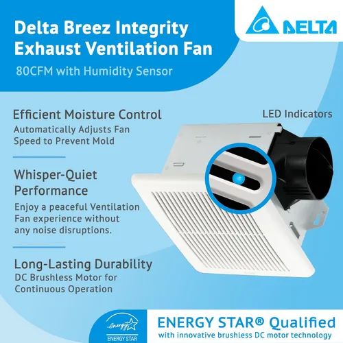 Vista 2 de Delta BreezIntegrity ITG50 50 CFM - Ventilador de ducha, ITG80H