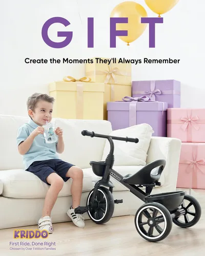 Vista 7 de KRIDDO - Triciclo para niños de 2 a 5 años - Regalo para niños pequeños - Negro