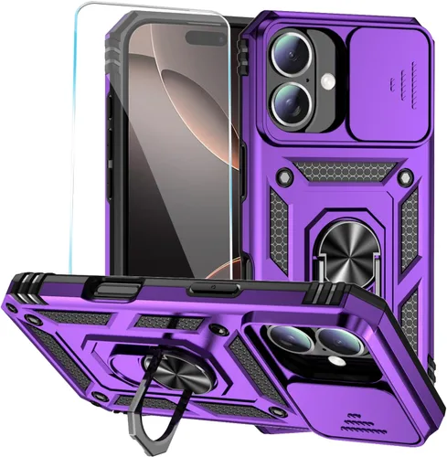 Vista 14 de Funda para teléfono SunStory para iPhone 11 con protector de pantalla HD y cubierta deslizante para la cámara y soporte giratorio con anillo