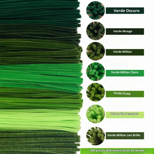 Vista 2 de URSDIART Limpiapipas verdes, 500 piezas, 7 tallos surtidos de chenilla Serie verde