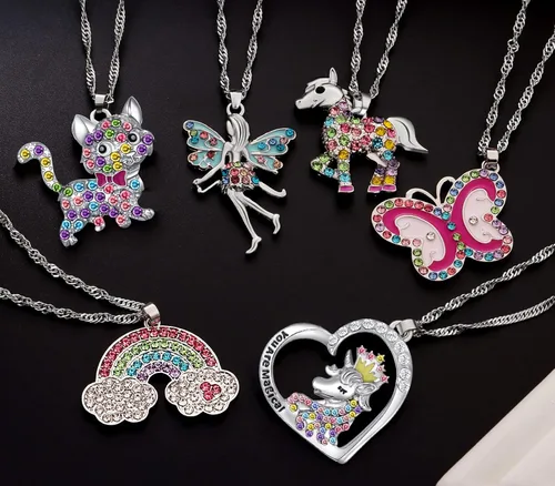 Vista 5 de SYNLIN Bonitos collares para niñas adolescentes Adorable collar de cristal pastel para niñas pequeñas Regalos de unicornio y hadas Collar