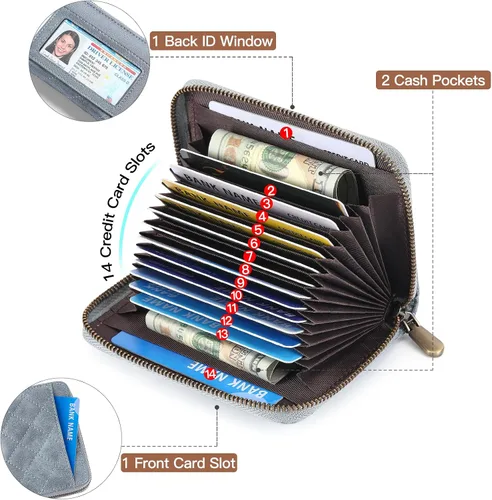 Vista 2 de FALAN MULE Cartera de Cuero para Tarjetas de Crédito con Bloqueo RFID Pequeña para Mujeres con Muñequera, Azul claro, Vintage