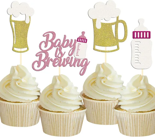 Vista 7 de 1 paquete de decoración de pastel con purpurina para decoración de baby shower temática de cerveza, decoración de revelación de género de bebé