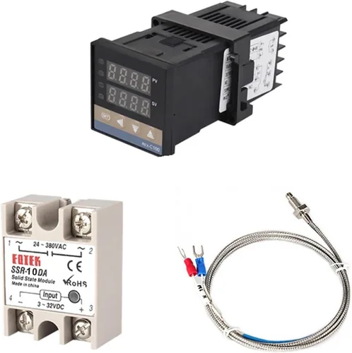Vista 7 de 1 juego REX-C100 controlador de temperatura PID digital K termostato de entrada + salida SSR 10DA 25DA 40DA + termopar K sonda 3.3 ft (SSR 10DA)