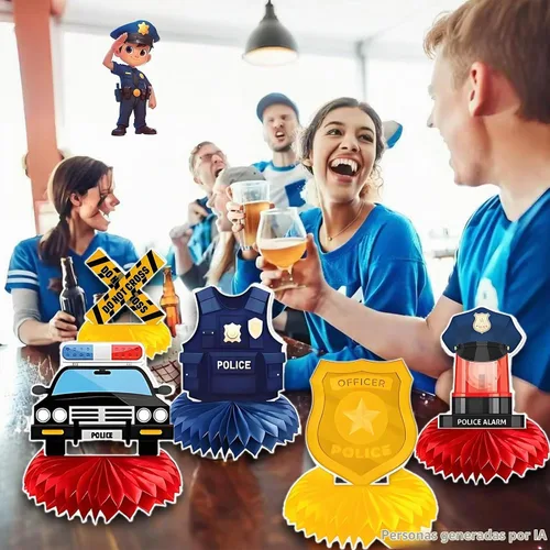 Vista 5 de 9 centros de mesa de nido de abeja para fiesta de policía, decoraciones de panal de policía, centro de mesa temática de policía para decoración