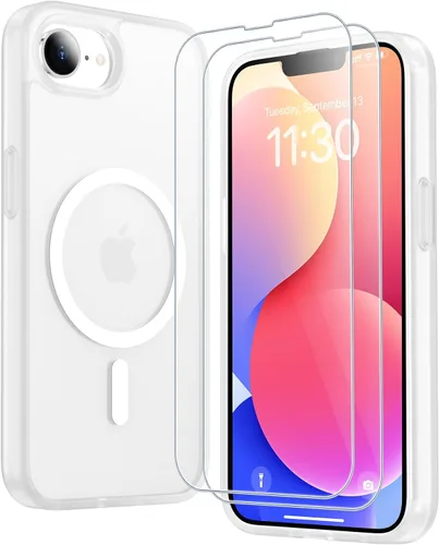 Vista 297 de SPIDERCASE Funda magnética translúcida diseñada para iPhone 11, con 2 protectores de pantalla de vidrio templado, antihuellas, para iPhone 11 de 6.1