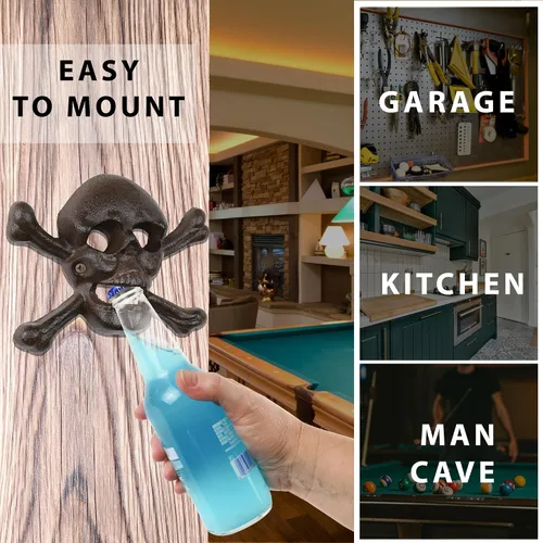 Vista 4 de Treasure Gurus Metal Wall Mount Skull Crossbones Cerveza Soda Pop Botella Cap Opener Par Pub Decor