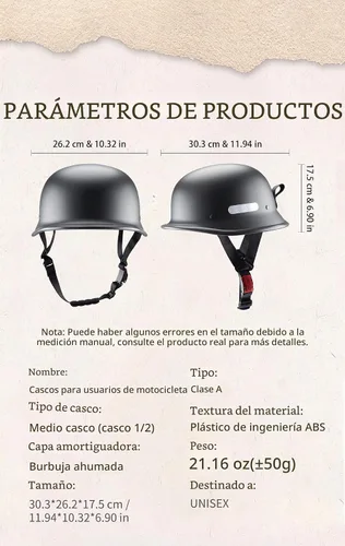 Vista 11 de Casco de motocicleta estilo alemán, medio casco con carcasa de media concha para motocicletas Chopper Cruiser
