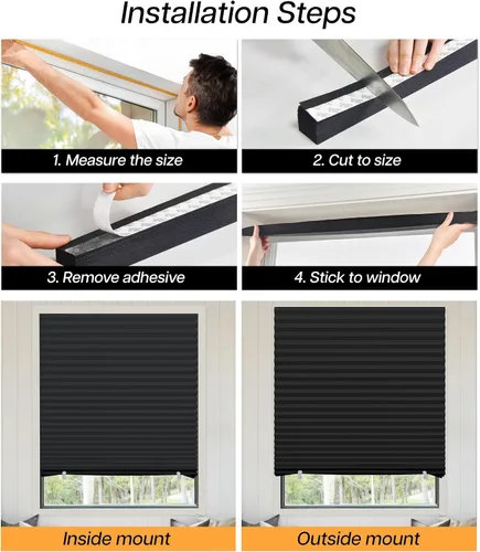 Vista 5 de LazBlinds Blackou - Persianas de papel plisadas sin herramientas, sin necesidad de taladro, cortadas a medida, para ventanas, temporales