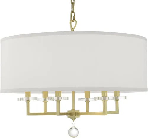 Vista 3 de Crystorama Paxton - Candelabro de latón envejecido con 6 luces, lámpara de techo para pasillo, sala de estar, vestíbulo, casa de campo, lámpara