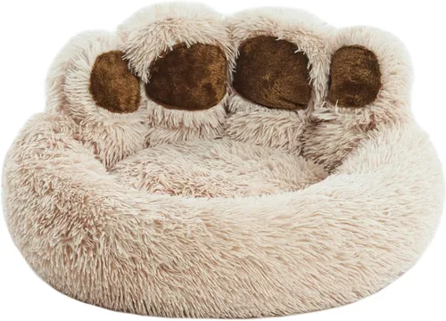 Vista 15 de Jiupety Cama calmante para mascotas en forma de pata, cama de felpa en forma de dona de piel sintética para perros y gatos, lavable a máquina, parte