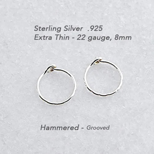 Vista 75 de Aretes de plata de ley abiertos para cartílago, tragus, delgados, calibre 22