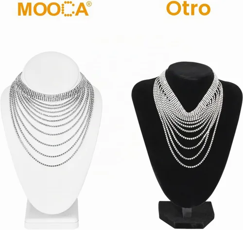 Vista 3 de MOOCA Soporte de exhibición de busto de joyería de collar de piel sintética Collar Soporte de madera resistente con gancho trasero ajustable, se