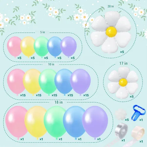 Vista 2 de Kit de arco de guirnalda de globos de margarita, globos de margarita, globos de macarrón pastel, arco de globos pastel de primavera para decoración